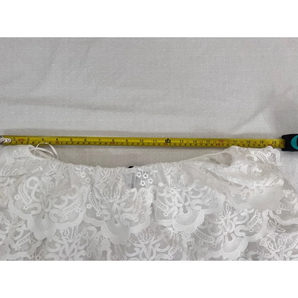 AQUA Lace‎ Halter Top Ruffle Tiered Sleeveless Party Festival White M - Picture 9 of 9